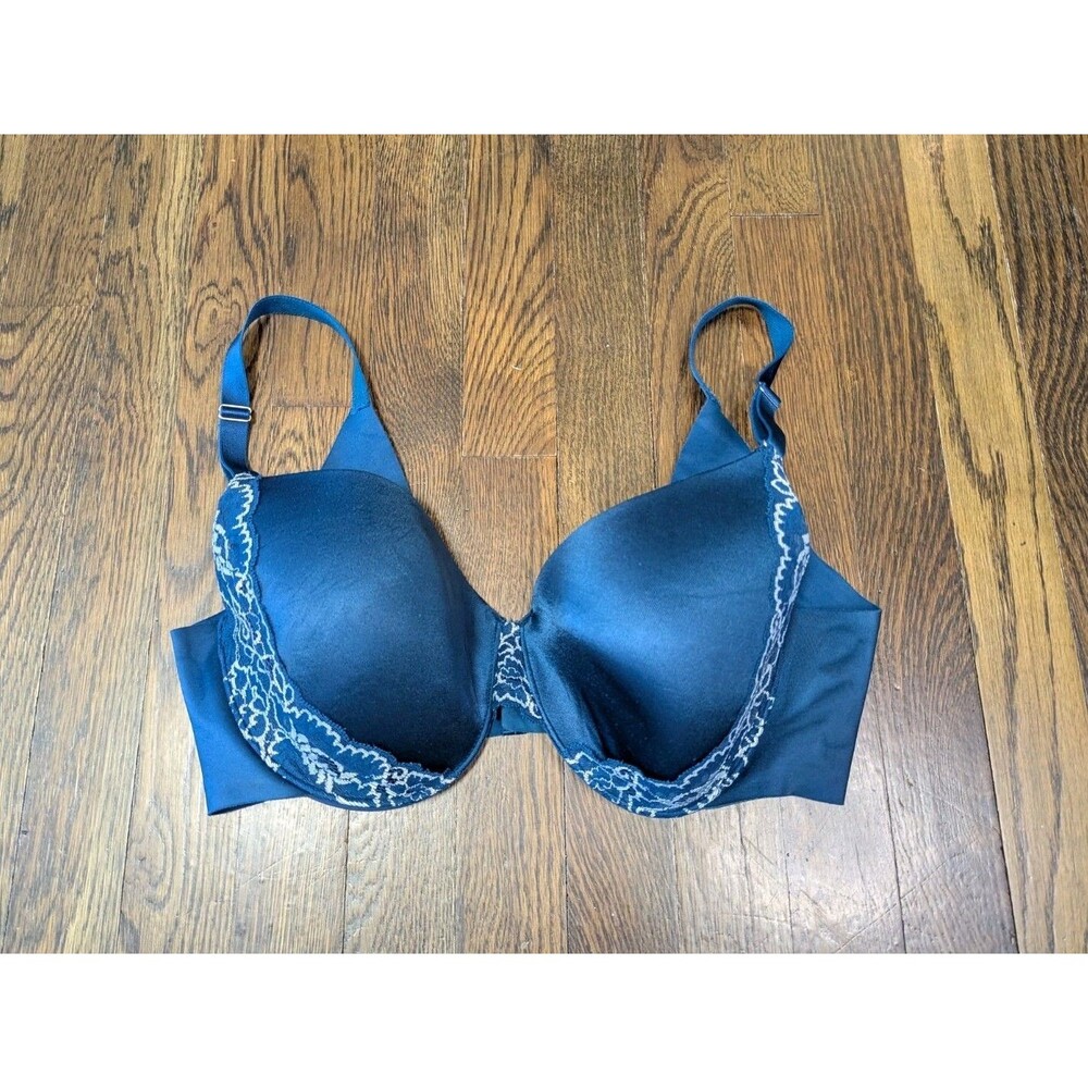 Soma Vanishing Back Full Coverage Bra Size 38D Teal Lace Trim Underwire Padded